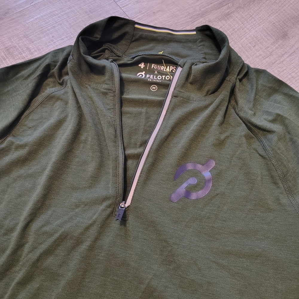 Fourlaps x Peloton Mens Quarter Zip Pullover Green 37.5 Technology Wool Blend M - Picture 6 of 7